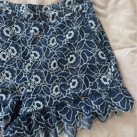 Anthropologie Blue Floral Denim Lace-Trim Shorts - Picture 2 of 6